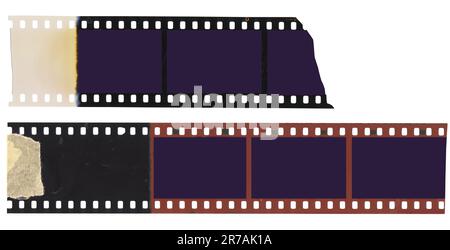 Altmodischer Jahrgang, 35mm Filmstreifen mit leeren Rahmen für Bilder, isoliert auf weißem Hintergrund Stockfoto