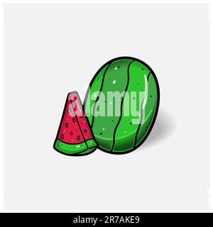 Wassermelonen-Frucht-Cartoon mit einfachem Verlauf und Details. Vektor und Illustration. Stock Vektor