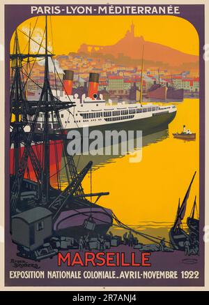 Marseille. Paris - Lyon - Méditerranée. Ausstellung Nationale Coloniale von Roger Broders (1883-1953). Poster wurde 1922 in Frankreich veröffentlicht. Stockfoto