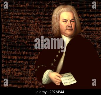 Johann Sebastian Bach, 1685 - 1750, deutscher Komponist, digital bearbeitet nach einem Gemälde von Elias Gottlob Haussmann, Bachs Autogramm des Weihnachtsoratoriums, BWV 248 Stockfoto