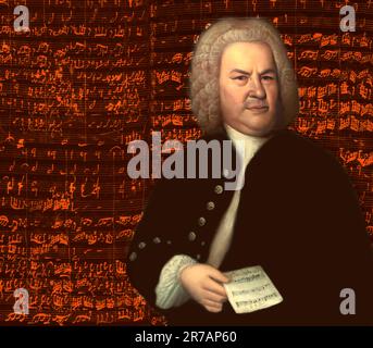 Johann Sebastian Bach, 1685 - 1750, deutscher Komponist, digital bearbeitet nach einem Gemälde von Elias Gottlob Haussmann, Bachs Autogramm des Weihnachtsoratoriums, BWV 248 Stockfoto