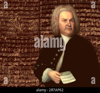 Johann Sebastian Bach, 1685 - 1750, deutscher Komponist, digital bearbeitet nach einem Gemälde von Elias Gottlob Haussmann, Bachs Autogramm des Weihnachtsoratoriums, BWV 248 Stockfoto