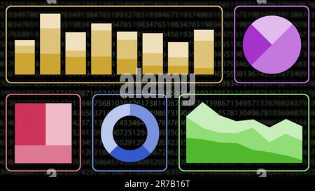 Ein Bannerbild verschiedener Diagramme, die zur Analyse von Geschäftsdaten in Business Intelligence-Analysen und -Berichten verwendet werden Stockfoto