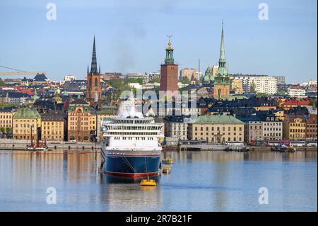 Der Fred. Das Kreuzfahrtschiff von Olsen Cruise Lines Balmoral liegt in Stockholm, Schweden. Stockfoto