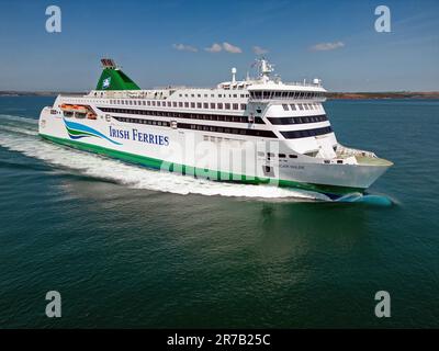 Oscar Wilde ist eine Tallink Kreuzfahrtfähre auf der Chartertour nach Irish Ferries. Es bedient derzeit die Route in der Irischen See zwischen Pembroke Dock und Rosslare. Stockfoto