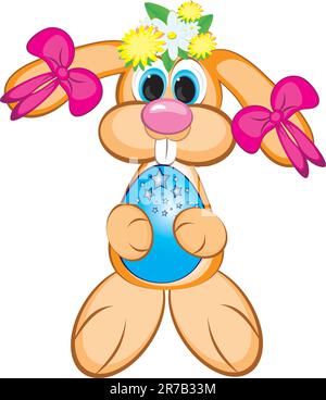 Easter Bunny Girl mit gefärbtes Ei. Osterkarte auf weiß Stock Vektor