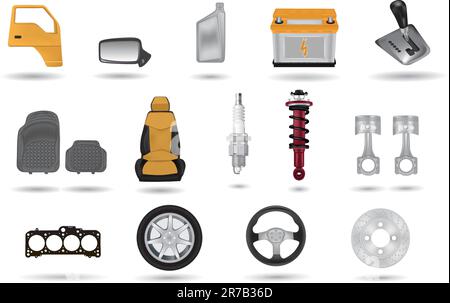 Detaillierter Abbildungs-Set für Autoteile Stock Vektor