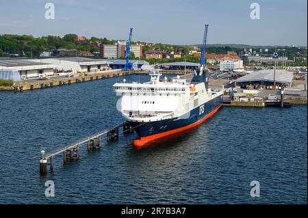 Die litauische DFDS-Fähre Athena Seaways legte am Hafen von Kiel an. Stockfoto