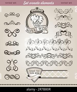 Illustrationsset mit kunstvoll verzierten Blumenelementen (4) - Vektor Stock Vektor