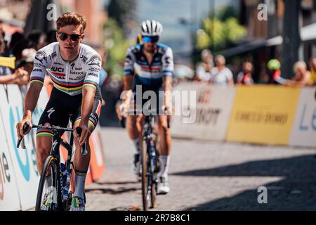 Leukerbad, Schweiz. 14. Juni 2023. Bild von Zac Williams/SWpix.com- 14/06/2023 - Radfahren - 2023 Tour de Suisse - Stage 4 - Remco Evenepoel, Soudal Quickstep. Kredit: SWpix/Alamy Live News Stockfoto