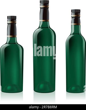 Nummer zwei grüne Weinflasche gesetzt. Abbildung auf weißem Hintergrund Stock Vektor