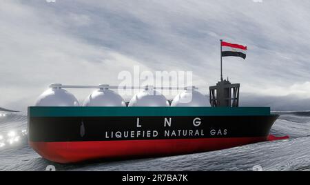 Verflüssigtes Erdgas Ägypten, ägyptische Gasreserve, LNG-Speicherbehälter, Erdgastank Ägypten mit der Flagge Ägypten, Sanktionen für Gas, 3D Arbeit und 3D Bild Stockfoto