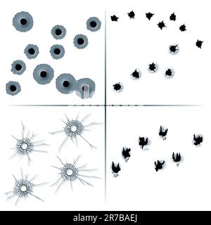 Set mit ein- und Ausgängen für farbige Metall-, Papier-, Glas- und Stofffarben. Vektordarstellung Stock Vektor