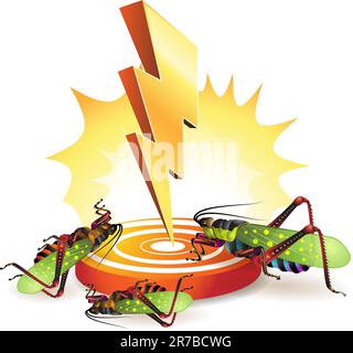Leistungsstarker Blitz zielt auf Grashüpfer ab Stock Vektor