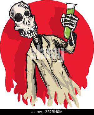 Ein Zombie-Cartoon-Wissenschaftler mit einem Reagenzglas Stock Vektor