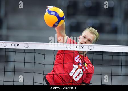 Lodz, Polen. 14. Juni 2023. Mathijs Desmet während des CEV Volleyball-Spiels der Europäischen Goldenen Liga 20023 zwischen der Ukraine und Belgien am 14. Juni 2023 in Lodz, Polen. (Foto: PressFocus/Sipa USA) Guthaben: SIPA USA/Alamy Live News Stockfoto