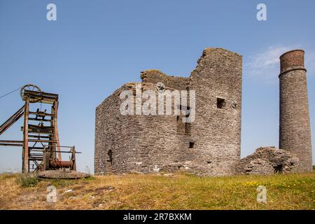 Die Magpie Mine, die Überreste einer ehemaligen Bleimine in den Derbyshire Dales, Peak District Dorf Sheldon Stockfoto