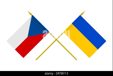 Flaggen der Tschechischen und der Ukraine, 3D Rendern, isoliert Stockfoto