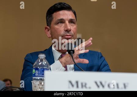 Washington, Usa. 14. Juni 2023. Chad Wolf, ehemaliger amtierender Staatssekretär, USA Das Department of Homeland Security spricht vor einer Grenzanhörung über die Arbeitsleistung von Homeland Security Secretary Alejandro Mayorkas vor dem House Committee on Homeland Security auf Capitol Hill in Washington, DC am Mittwoch, den 14. Juni 2023. Foto: Ken Cedeno/UPI Credit: UPI/Alamy Live News Stockfoto