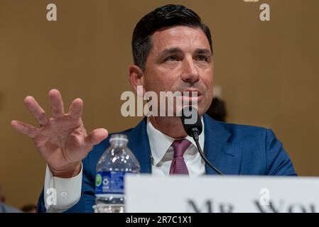 Washington, Usa. 14. Juni 2023. Chad Wolf, ehemaliger amtierender Staatssekretär, USA Das Department of Homeland Security spricht vor einer Grenzanhörung über die Arbeitsleistung von Homeland Security Secretary Alejandro Mayorkas vor dem House Committee on Homeland Security auf Capitol Hill in Washington, DC am Mittwoch, den 14. Juni 2023. Foto: Ken Cedeno/UPI Credit: UPI/Alamy Live News Stockfoto