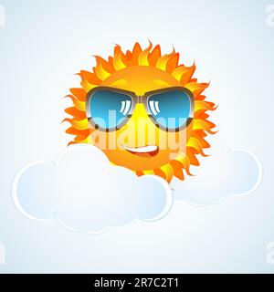 Illustration der glückliche Sonne in Cloud mit Brillen auf weißem Hintergrund Stock Vektor