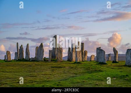 der jungsteinzeitliche Steinkreis der Callanischen (Calanais) Insel Lewis Stockfoto
