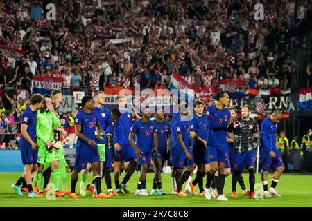 Rotterdam, Niederlande. 14. Juni 2023. Rotterdam - Team der niederlande während des Spiels Niederlande gegen Kroatien im Stadion Feijenoord De Kuip am 14. Juni 2023 in Rotterdam, Niederlande. Kredit: Box to box images/Alamy Live News Stockfoto