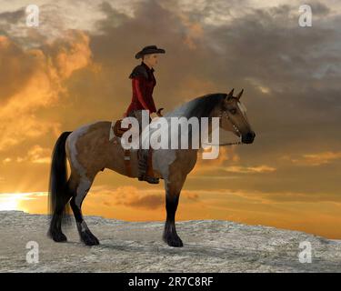 Cowboy Ethan - Ein Cowboy und sein Pferd stehen auf einer Klippe und ruhen sich aus. Stockfoto