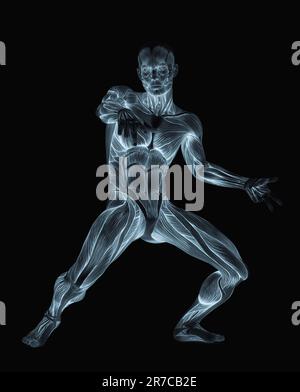 Durchschnittliche Muskelkarten für Männer machen einen Hiphop-Tanz-Vorderansicht, 3D-Abbildung Stockfoto