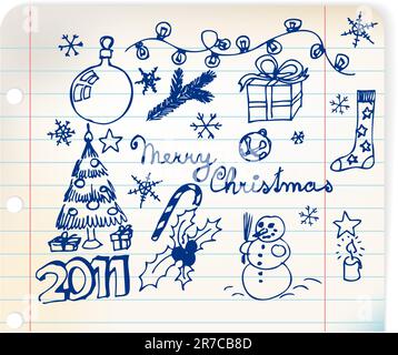 Vektor Weihnachten und Neujahr doodle Darstellungen auf verlinkten Papier Stock Vektor