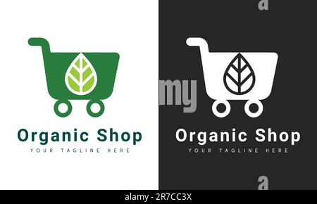 Organic Shop Logo Design Green Leaf Online Shopping Eco Friendly Vegan Stock Vektor