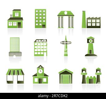 Andere Art des Gebäudes und der Stadt Symbole - Vektor Icon Set Stock Vektor