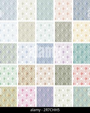 Eine Reihe nahtloser Rhombus-Muster. Sammlung von Vektorhintergründen für 25-farbige Halbtonversionen. Stock Vektor