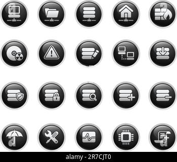 Vektorsymbole in glänzenden schwarzen Schaltflächen. Stock Vektor