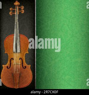 Abstract Grunge grüne Hintergrundmusik mit Geige auf schwarz Stock Vektor