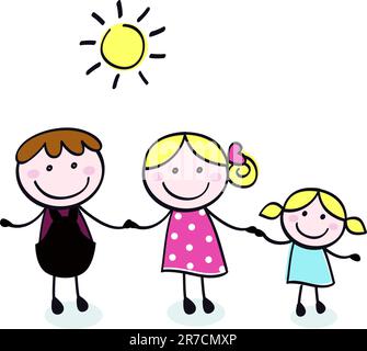 Vektor doodle Familie - Cartoon Illustration in Hand gezeichneten Stil. Stock Vektor