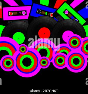 Retro-Party Hintergrund - Retro-Audio-Kassetten und Schallplatten Stock Vektor