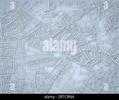 Bearbeitbares Vektor Blaupause skizzieren einen detaillierten generische Straße Karte ohne Namen mit Hintergrund unter Verwendung einer Verlaufsgitter Stock Vektor
