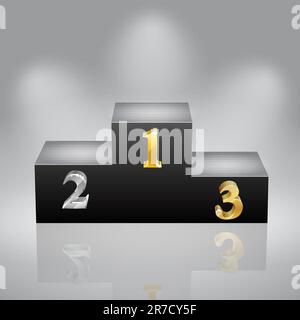 Schwarzes Siegespodium mit dem ersten, zweiten und dritten Platz Stock Vektor