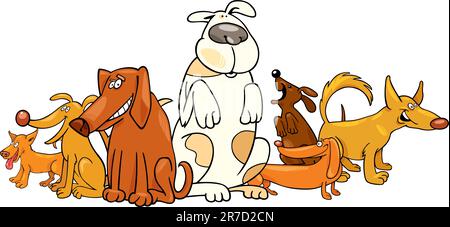 Cartoon-Illustration der lustige Hunde-Gruppe Stock Vektor
