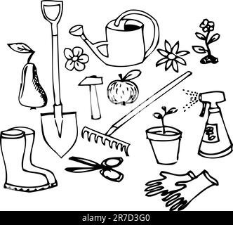 Garten doodle Illustration Collection - schwarz auf weiß Stock Vektor