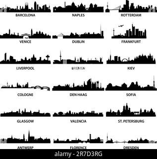 Detaillierte Illustrationen verschiedener europäischer Städte Stock Vektor