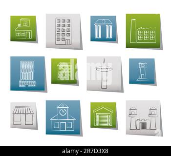 Andere Art des Gebäudes und der Stadt Symbole - Vektor Icon Set Stock Vektor