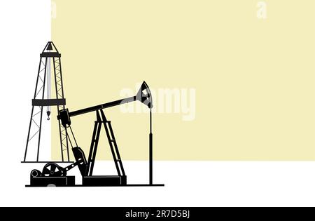 Die Abbildung zeigt die Silhouetten von Derricks für die Gewinnung von Öl aus dem Darm der Erde. Stock Vektor