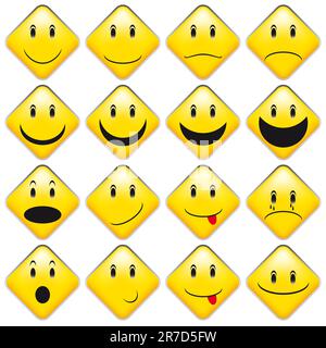 Satz von Emoticons - Sammlung von gelben quadratischen Smileys Stock Vektor
