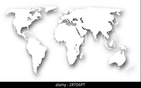 Bearbeitbares Vektor-Illustration einer Weltkarte mit Schlagschatten unter Verwendung einer Verlaufsgitter Stock Vektor