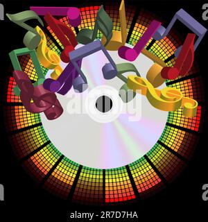 Hintergrund für die Musikparty – CD-Compact Disc und mehrfarbige Notizzettel Stock Vektor