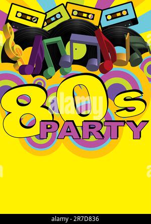 Retro-Party-Hintergrund – Tonbänder und Schallplatten Stock Vektor