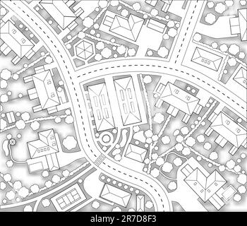 Bearbeitbare Vektorkarte Ausschnitt einer generischen Wohngegend mit Hintergrund Schatten unter Verwendung einer Verlaufsgitter Stock Vektor