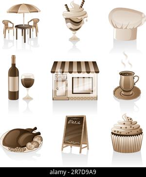 Vector Cafe-Symbolset isoliert auf weißem Hintergrund. Stock Vektor